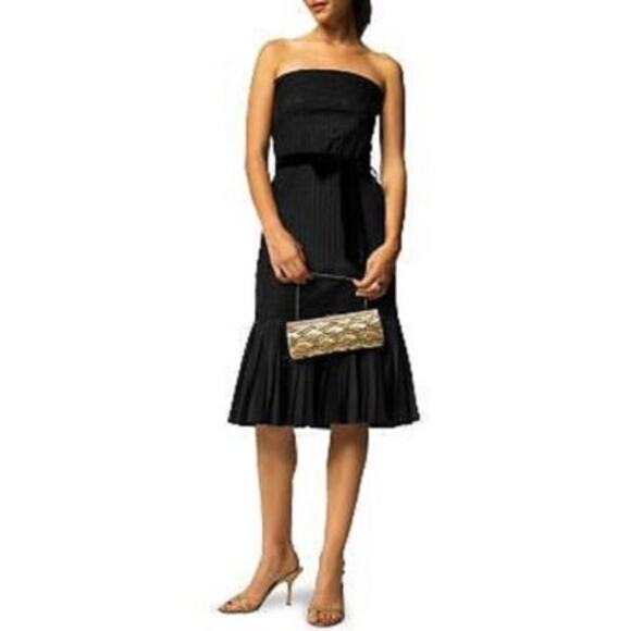 Banana Republic Black Silk Taffeta Lace Strapless Midi Cocktail Dress 8 formal - Picture 1 of 13